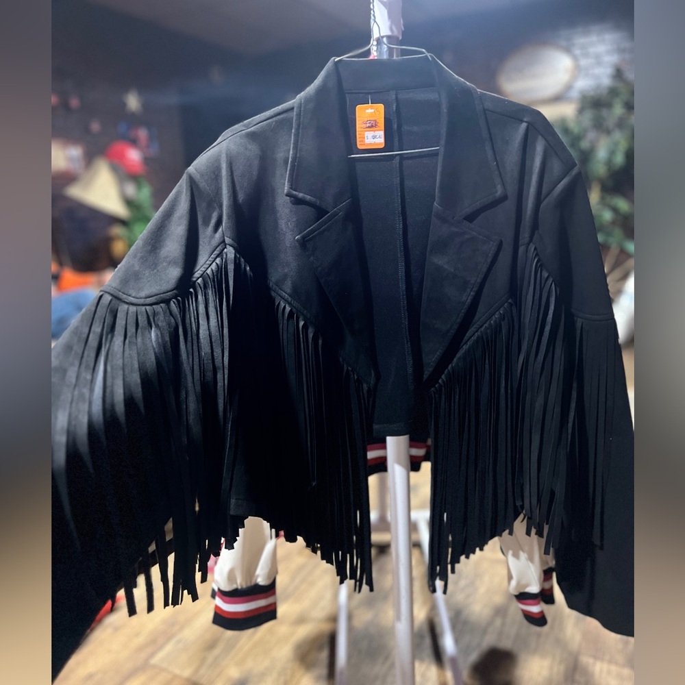 Cropped suede fringe jacket